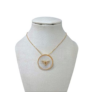 Colar Folheado Ouro 18k Espírito Santo Madrepérola Cravejado