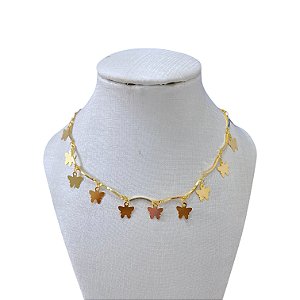 Choker Folheada Ouro 18k Borboletas
