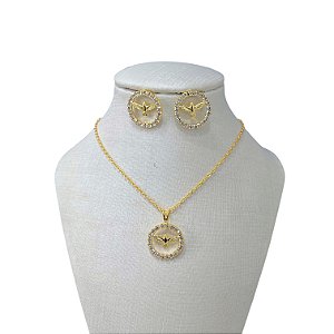 Conjunto Folheado Ouro 18k e Prata 925 Espírito Santo strass