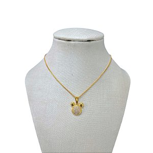 Colar Folheado Ouro 18k Minnie Cravejada