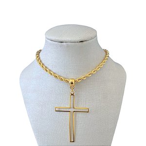 Colar Folheado Ouro 18k Cordão Baiano Cruz