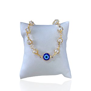Pulseira Folheada Ouro 18k Pérola Olho Grego