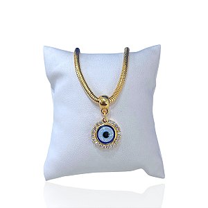 Pulseira Folheada Ouro 18k Malha Olho Grego Strass