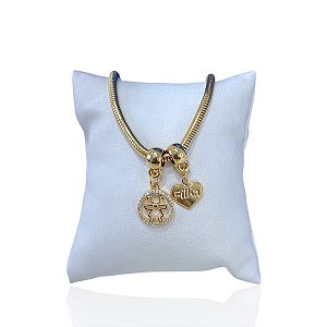 Pulseira Folheada Ouro 18k Malha Mandala Filho Cravejado