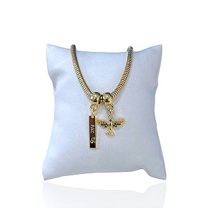 Pulseira Folheada Ouro 18k Malha Espírito Santo Paz Cravejado