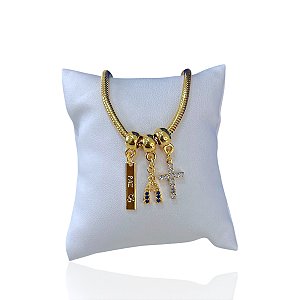 Pulseira Folheada Ouro 18k Malha Paz Nossa Senhora Cruz