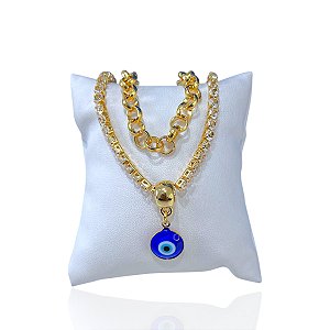 Pulseira Folheada Ouro 18k Dupla Riviera Olho Grego