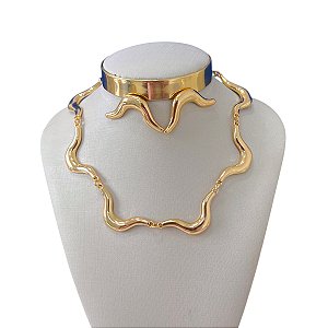 Conjunto Folheado Ouro 18k e Prata 925 Ondulado Liso