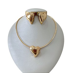 Conjunto Aro Bijuteria Coração Abaulado