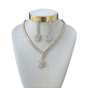 Conjunto Folheado Prata 925 Riviera Quadrado