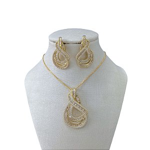 Conjunto Folheado Ouro 18k e Prata 925 Infinito Cravejado
