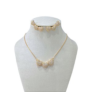 Conjunto Folheado Ouro 18k e Prata 925 Corações Cravejados