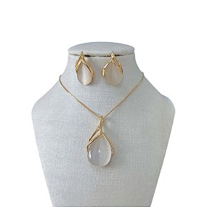 Conjunto Folheado Ouro 18k e Prata 925 Pedraria Gota