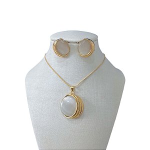 Conjunto Folheado Ouro 18k e Prata 925 Pedraria Redondo