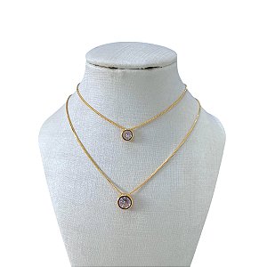 Colar Duplo Folheado Ouro 18k e Prata 925 Redondo Ponto de Luz