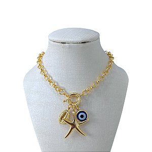 Colar Folheado Ouro 18k Sereismo Olho Grego Estrela