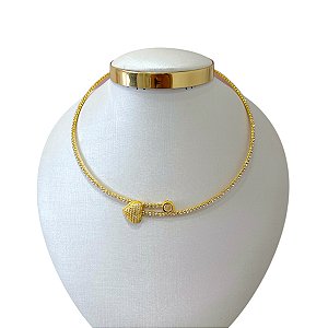 Choker Folheada Ouro 18k e Prata 925 Aro Strass Coração Ponto de Luz