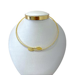 Choker Folheada Ouro 18k e Prata 925 Aro Strass Folha