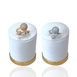 Anel Ajustável Bijuteria Dourado e Prata Bolinhas Cravejado