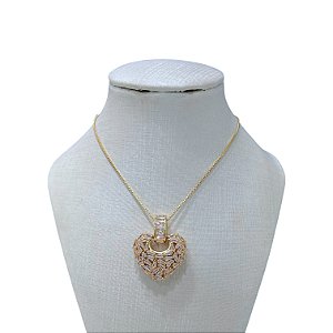 Colar Folheado Ouro 18k e Prata 925 Coração Cravejado