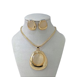 Conjunto Folheado Ouro 18k e Prata 925 Pedraria Redondo