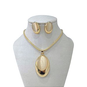 Conjunto Folheado Ouro 18k e Prata 925 Pedraria Oval