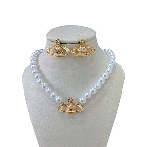 Conjunto Folheado Ouro 18k e Prata 925 Planeta Inspired Cravejado