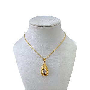 Colar Folheado Ouro 18k Gota Cravejada