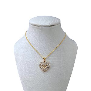 Colar Folheado Ouro 18k Coração Cravejado