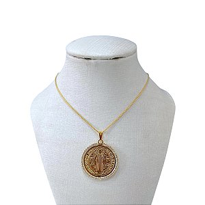 Colar Folheado Ouro 18k São Bento Cravejado