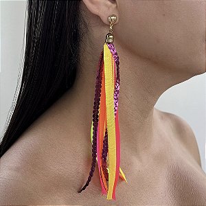 Brinco Carnaval Fitas Lantejoulas Bijuteria