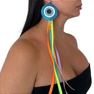 Brinco Carnaval Franja Olho Grego Fitas Lantejoulas Bijuteria