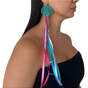 Brinco Carnaval Concha Fitas Lantejoulas Bijuteria