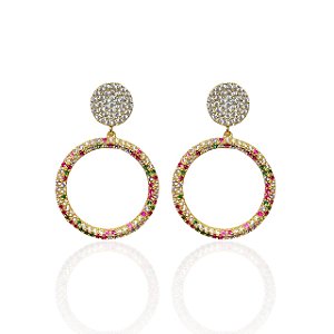 Brinco Folheado Ouro 18k e Prata 925 Mandala Cravejada