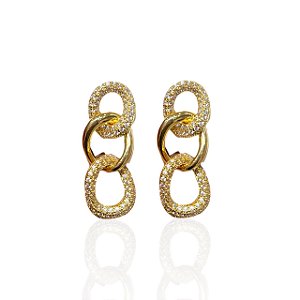 Brinco Folheado Ouro 18k e Prata 925 Elos Cravejado