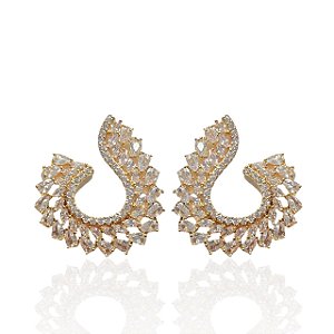 Brinco Folheado Ouro 18k e Prata 925 Vírgula Cravejada