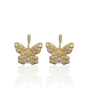Brinco Folheado Ouro 18k e Prata 925 Borboleta Cravejada