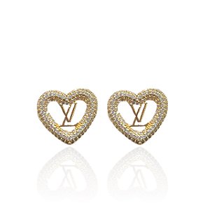Brinco Folheado Ouro 18k e Prata 925 Coração Inspired Cravejado