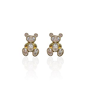 Brinco Folheado Ouro 18k e Prata 925 Urso Cravejado