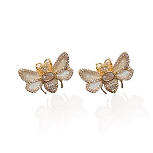 Brinco Folheado Ouro 18k e Prata 925 Vespa Cravejada