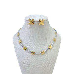 Conjunto Folheado Ouro 18k e Prata 925 Inspired X Cravejado
