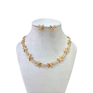 Conjunto Folheado Ouro 18k e Prata 925 Inspired X Cravejado
