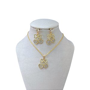 Conjunto Folheado Ouro 18k Cereja Strass