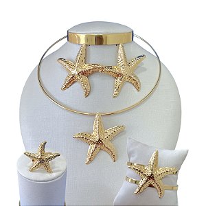 Conjunto Aro Bijuteria Dourado e Prata Sereismo Estrela