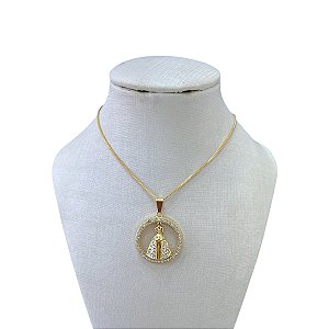 Colar Folheado Ouro 18k Nossa Senhora Strass