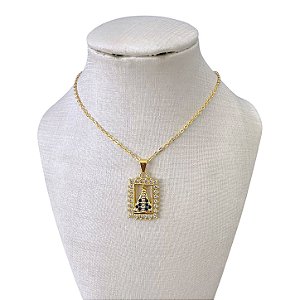 Colar Folheado Ouro 18k e Prata 925 Nossa Senhora Strass