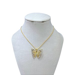 Colar Folheado Ouro 18k Borboleta Strass
