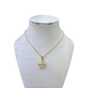 Colar Folheado Ouro 18k Tartaruga Strass