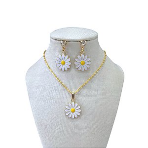 Conjunto Folheado Ouro 18k Flor Resinada