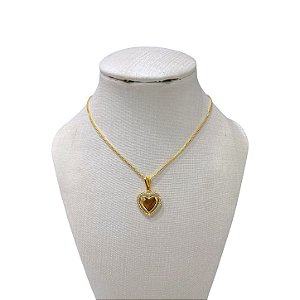 Colar Folheado Ouro 18k Coração Cravejada